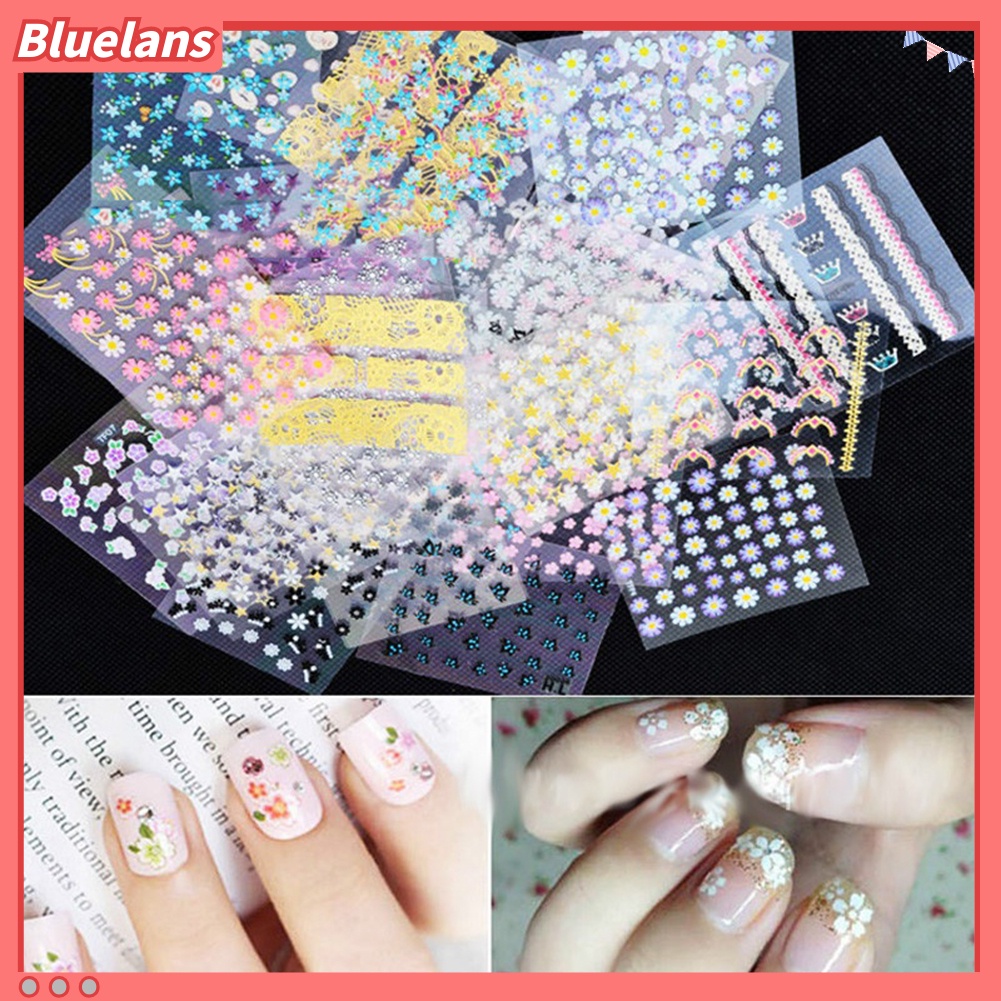Bluelans 10 Lembar Stiker Kuku Motif Bunga Campur Untuk Dekorasi Manicure / Nail Art DIY