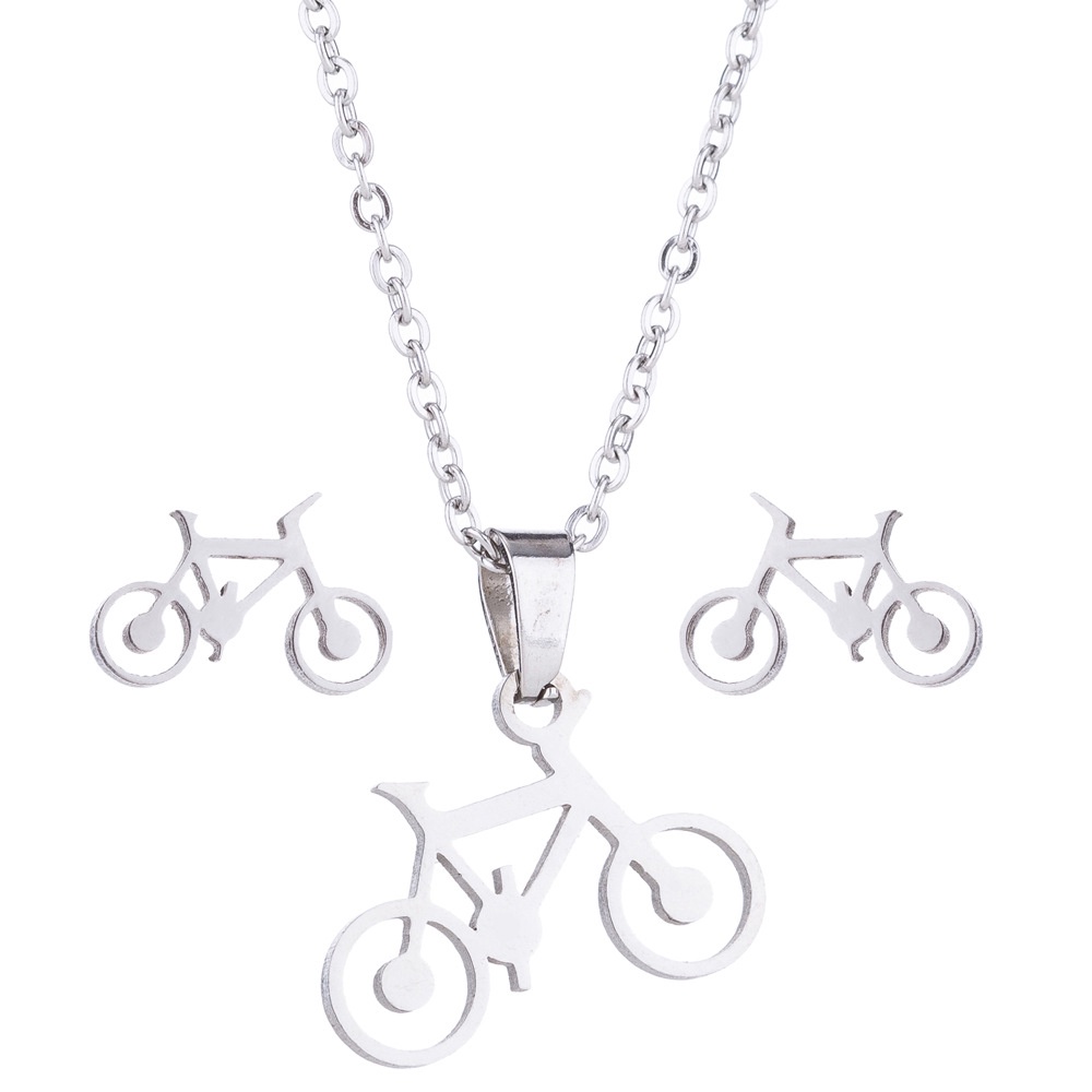 O chain stainless steel earrings necklace set simple bike necklace