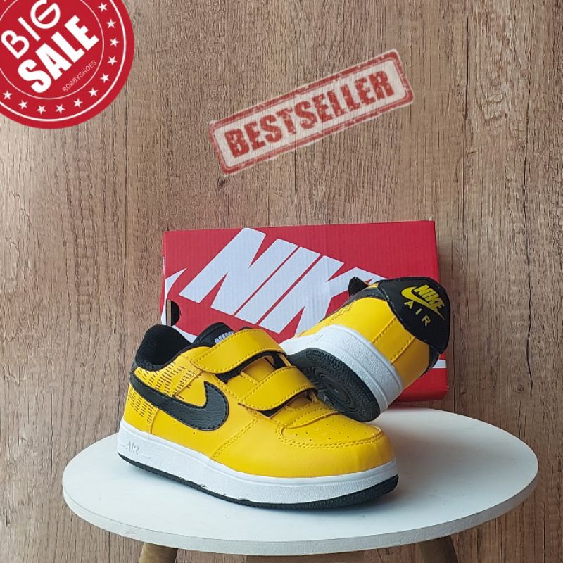 Sepatu Air Force Kids Yellow Black Premium Quality / Sepatu Velcro Anak Anak / Sepatu Nike Air Force Anak Anak