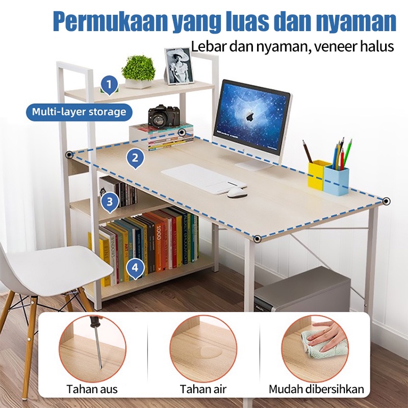 HRAK 120cm Meja kantor/Meja kerja dengan Rak Serbaguna/Meja belajar/Meja komputer/Meja Ruang Belajar/Meja kamar tidur/Meja Modern Minimalis