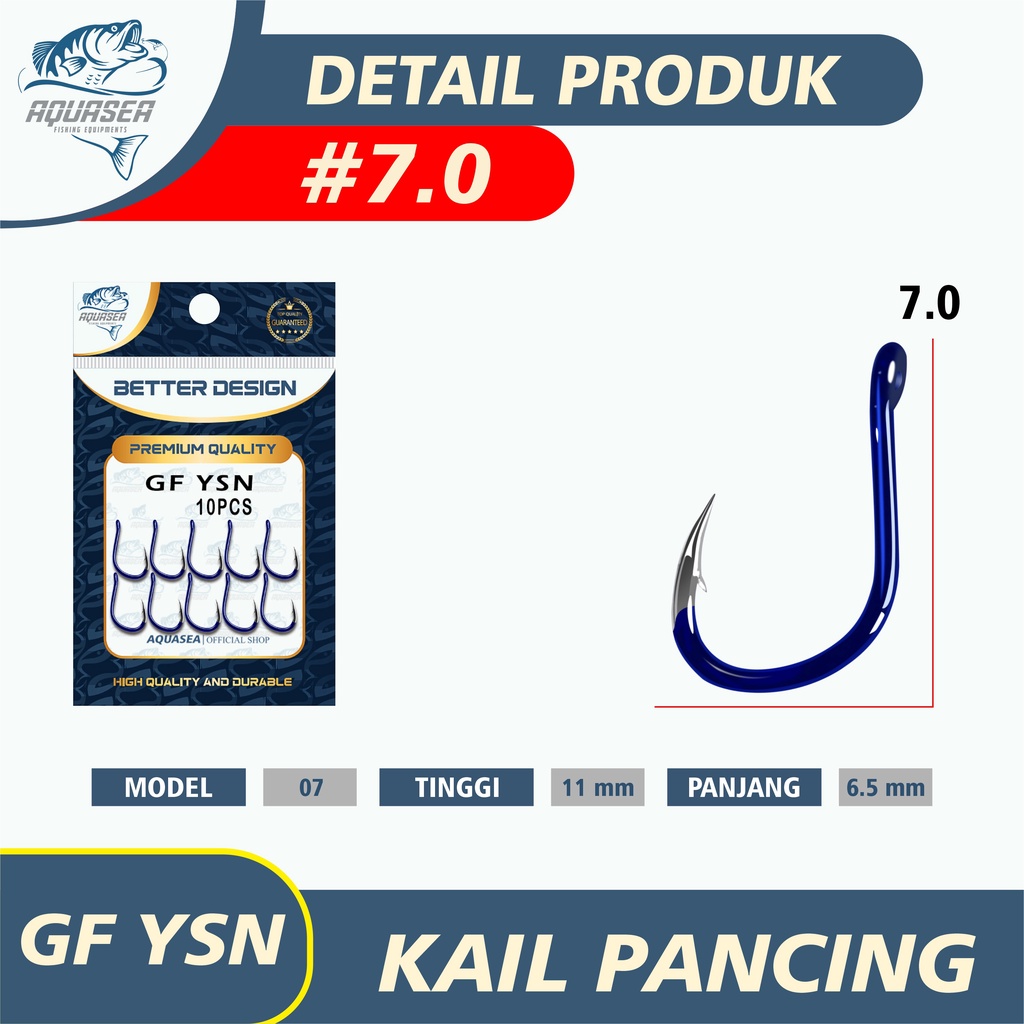 AQUASEA Kail Pancing Premium Warna Biru isi 10pcs/pack High Carbon Steel Barbed Fishing Hook Tackle Kail GFYSN-7.0#10pcs
