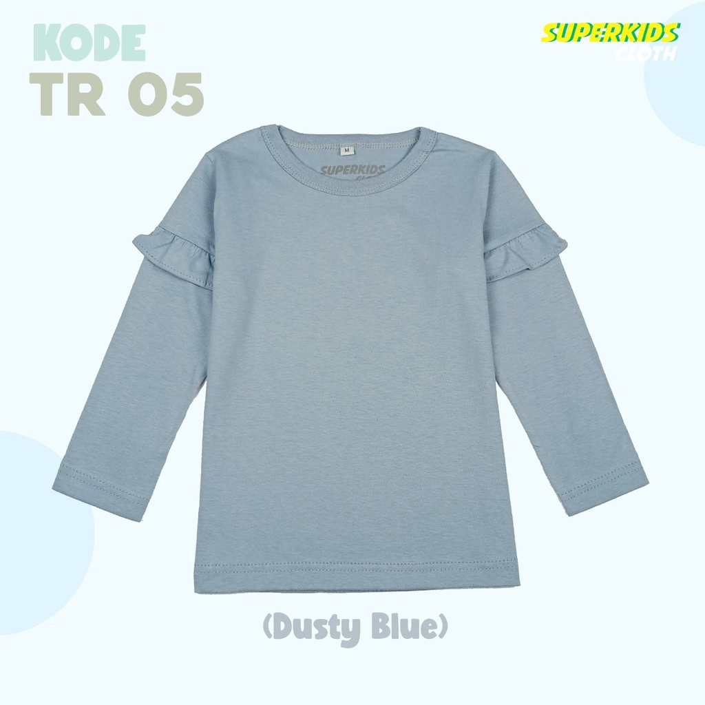 BAJU ANAK PEREMPUAN / KAOS ANAK PEREMPUAN / PAKAIAN ANAK CEWEK POLOS RAMPEL TANGAN DUSTY BLUE BRAND SUPERKSIDCLOTH 1 - 11 TAHUN