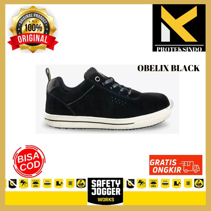 SEPATU SAFETY JOGGER ORIGINAL OBELIX BLACK/HITAM - SEPATU PRIA KERJA/WORKING, SEPATU FASHION - HIKIN