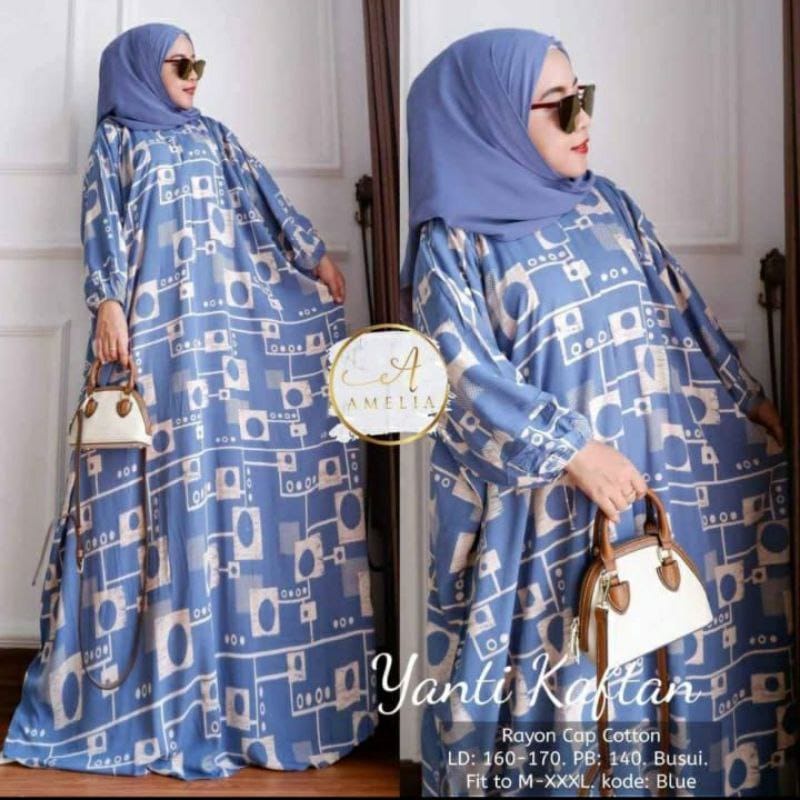 Kaftan Wanita - Yanti Kaftan Jumbo XXXXL Motif Batik Kotak-kotak Estetik Busui Resleting Lengan Panjang / Gamis Rayon Kaftan