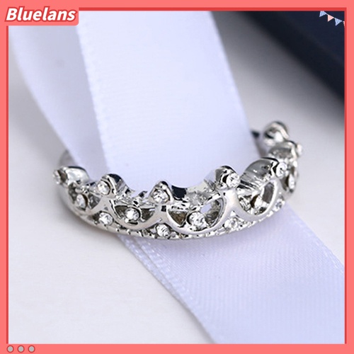 Cincin Jari Bentuk Mahkota Ratu Lapis Perak Aksen Berlian Imitasi Untuk Hadiah Natal Wanita