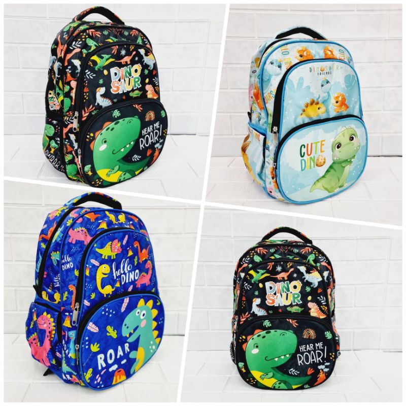 Tas Ransel Sekolah DINOSAURUS Anak Laki 12&quot; - 15&quot; - 18&quot; Cute Dino