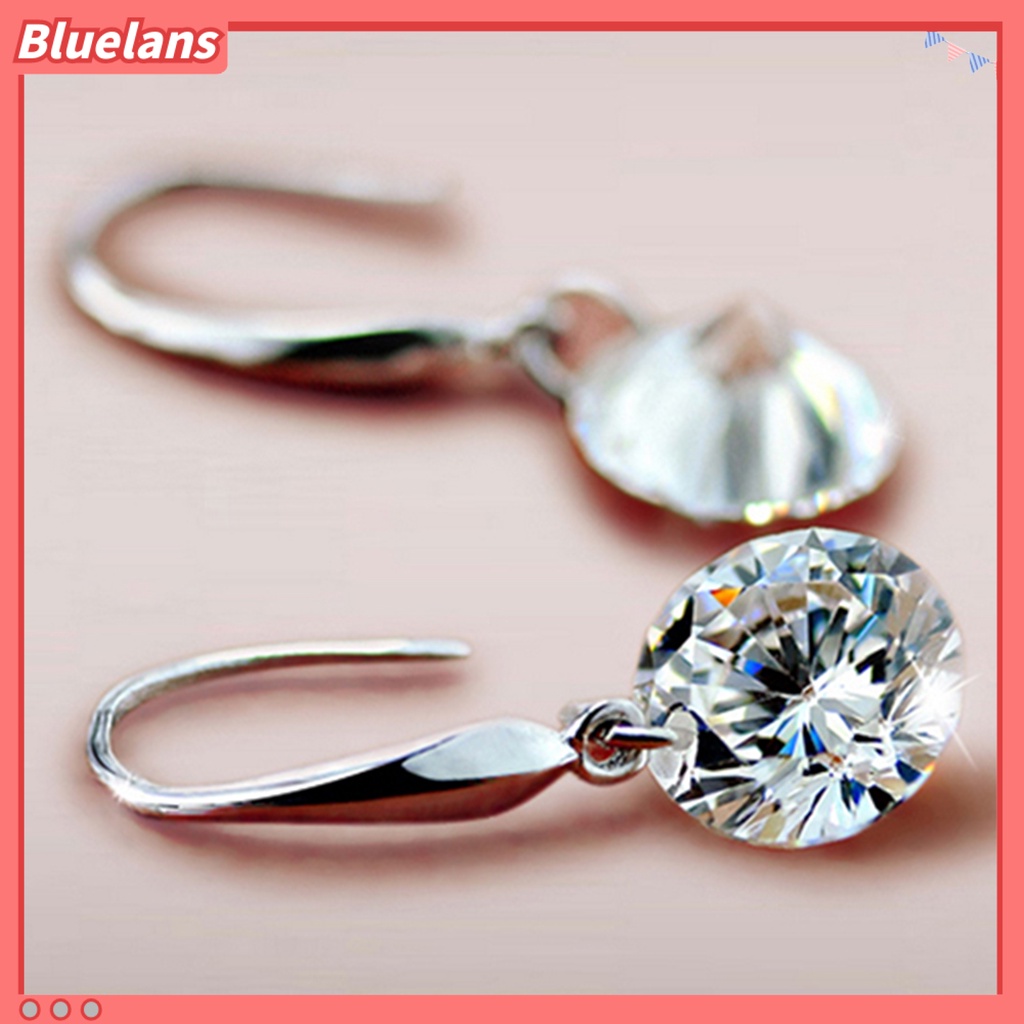 Bluelans 1 Pair Women Fashion Silver Plated Cubic Zirconia Dangle Hook Earrings Party