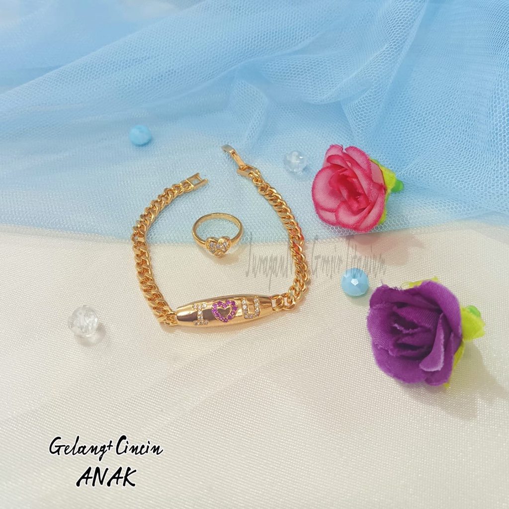 GELANG+CINCIN ANAK PLAT KARAKTER UNIK TITANIUM RANTAI MEWAH ANTI KARAT&amp;ANTI LUNTUR