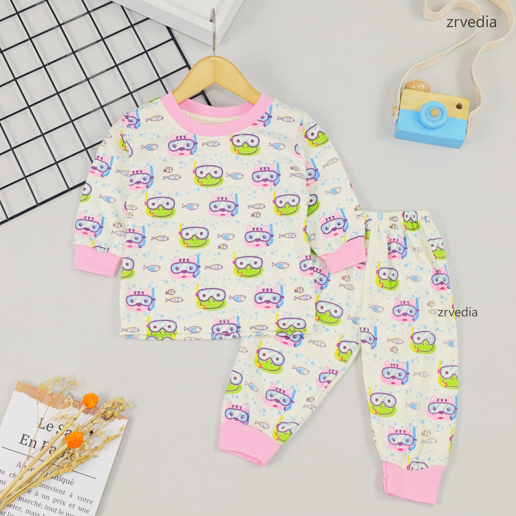 Piyama Abila Baby 3-12 bulan / Setelan Bayi Perempuan Baju Tidur Lengan Panjang Karakter Lucu Adem