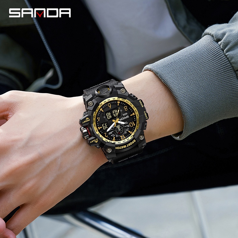 SANDA 3169 Jam Tangan Pria Digital Analog Tali Rubber Chronograph Anti Air WATCHKITE WKOS