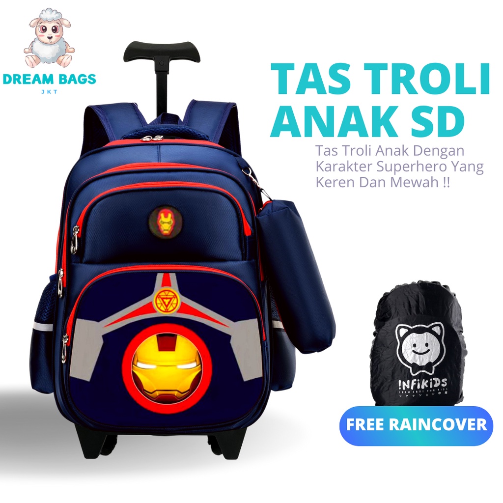 Tas Troli Anak Laki Laki Sekolah SD Tas Koper Dorong Anak Cowok DREAM BAGS DB-631C Import