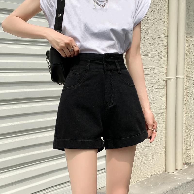 Celana Pendek Denim Wanita High Waist Pant Celana Longgar A-Line Celana Simple Korean Style