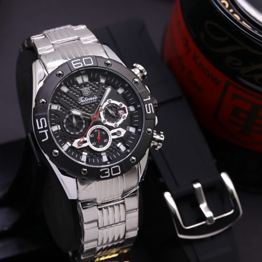 BEST SELLER JAM TANGAN PRIA TETONIS FM285 CHRONOGRAPH TALI RANTAI TANGGAL AKTIF FREE TALI RUBBER FREE PAPERBAG, BOX &amp; BATERAI || JAM TANGAN FASHION PRIA JAM TANGAN CEWEK MURAH