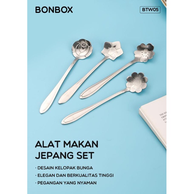 BONBOX Kitchenware Spoon ( a set 4 pcs ) MOTIF FLOWER BTW05 Silver