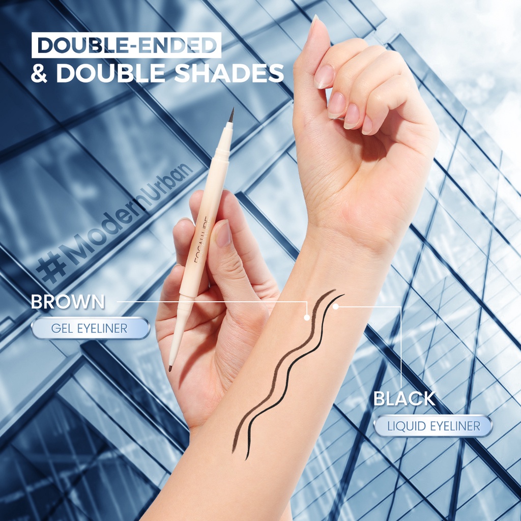 FOCALLURE #ModernUrban Eyeliner Anti Air Dan Tahan Lama 2 IN 1 Liquid  &amp; Eyebrow Pencil Gel Eyeliner 2-In-1 Long-Lasting