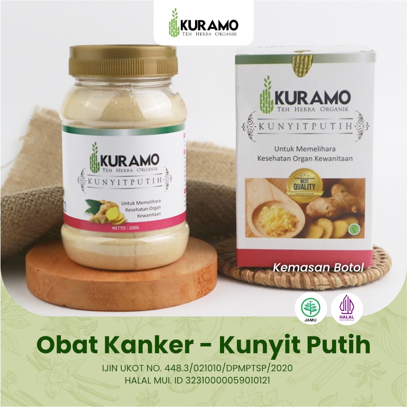 

Herbal Kanker Serbuk Kunyit Putih Murni Kuramo Herbal 200gr Kemasan Botol