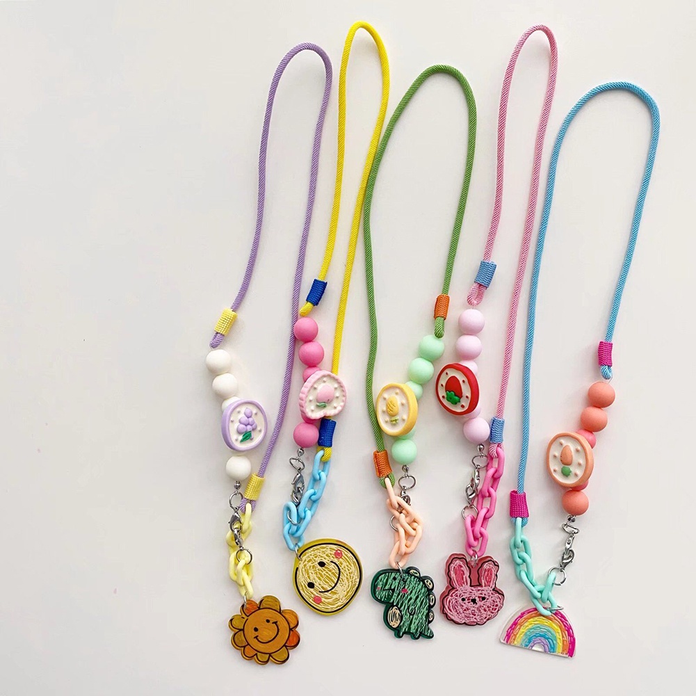 Tali Lanyard Rantai Manik-Manik Bentuk Kartun Hewan Warna Pelangi Untuk Anak