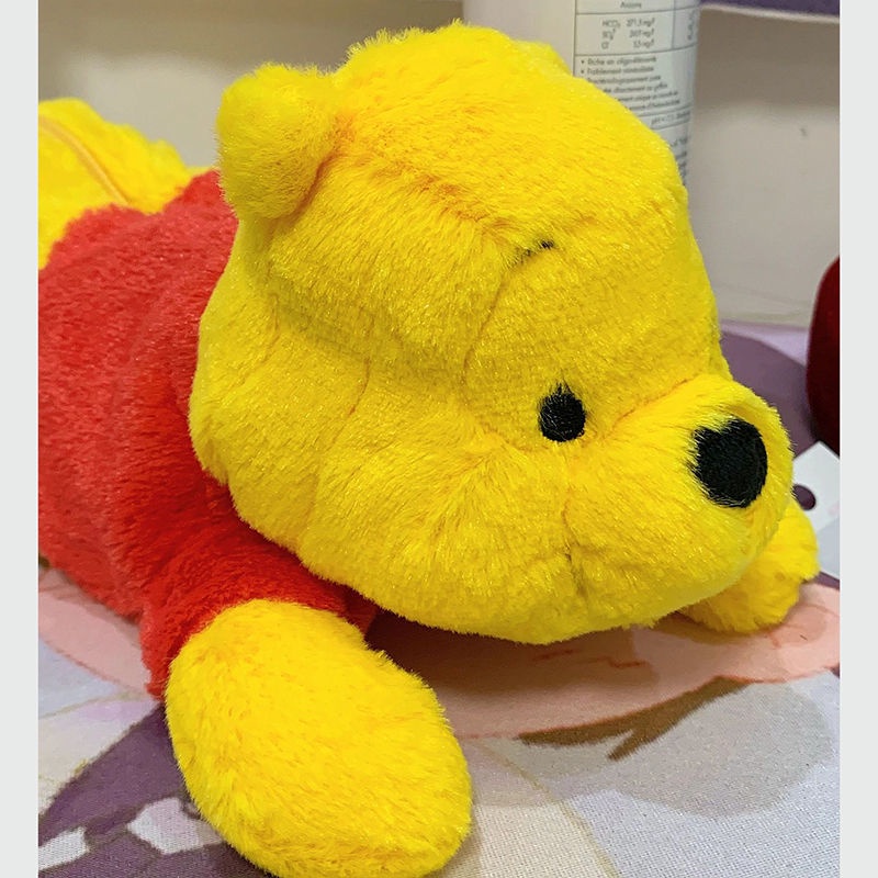 ∈♙Sera Sera Buku Merah Kecil dengan Angin Yang Sama Winnie The Pooh Tas Pena Puff Kartun Lucu Gadis Jantung Kapasitas Besar Alat Tulis Kreatif