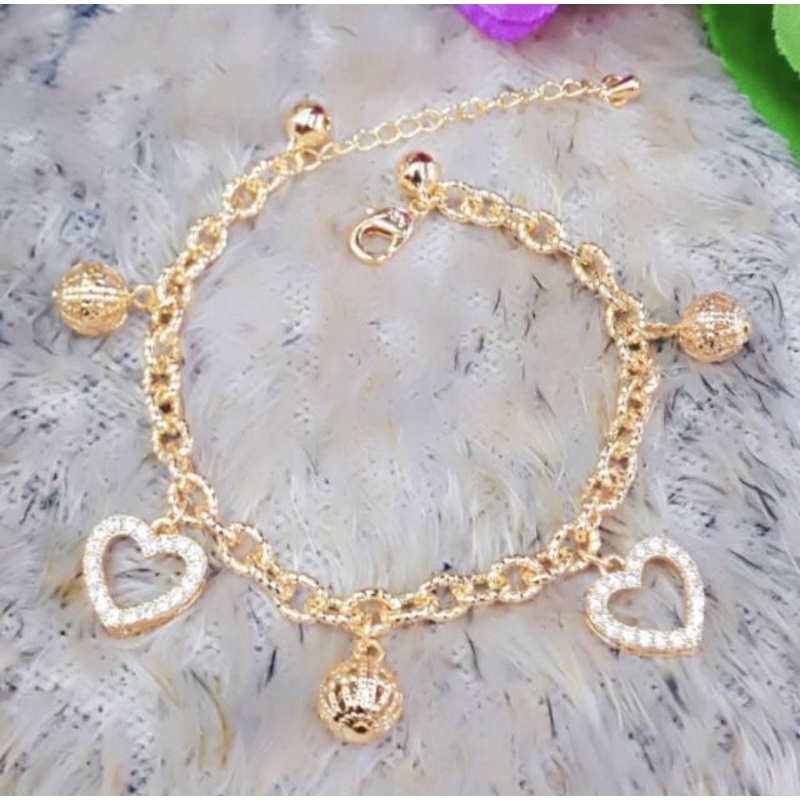 gelang tangan rumbai love bolong perhiasan wanita titanium gold