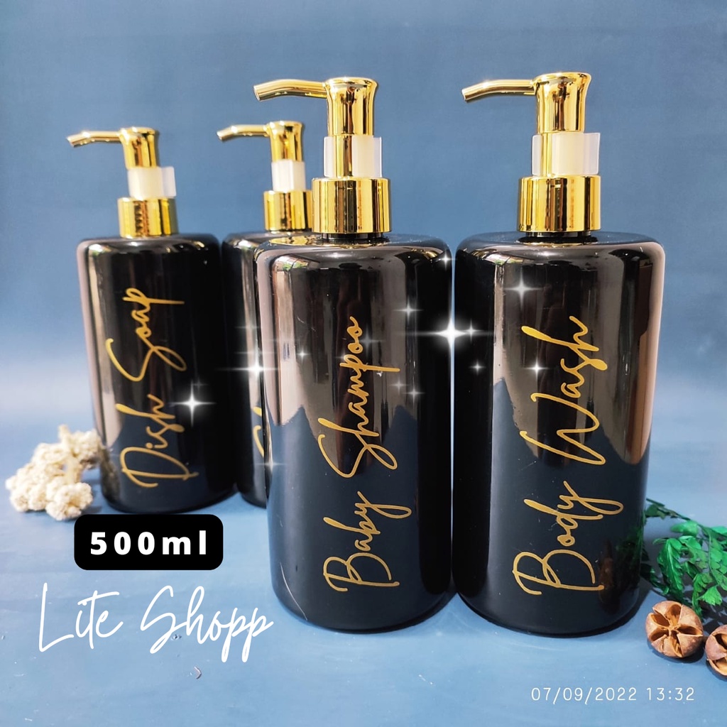 BOTOL REFILL SABUN CAIR 500ML HITAM GOLD AESTHETIC