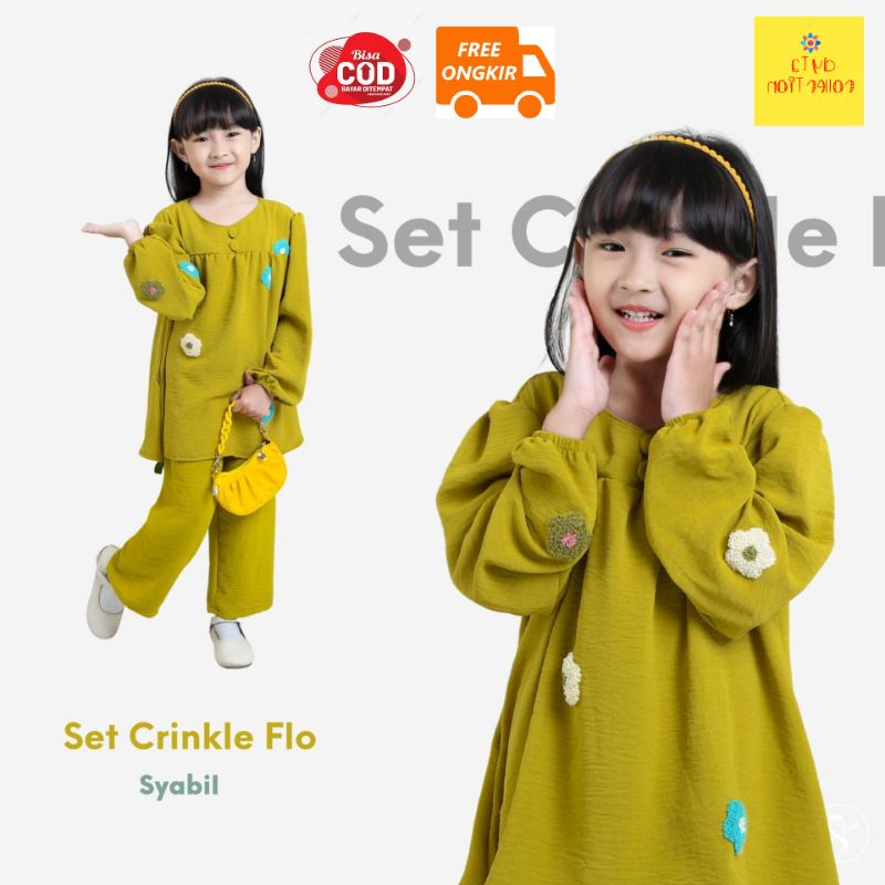 3-8Th One Set Crinkle Flo by Syabil/Setelan Anak Perempuan Kekinian/One Set Celana Anak Perempuan Cr