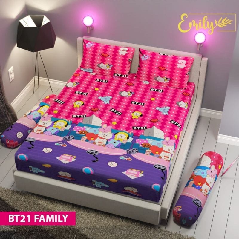 sprei bt21 yellow / set sprei bts bangtan / sprei bt21 polka / sprei katun bt21 party bt21 family