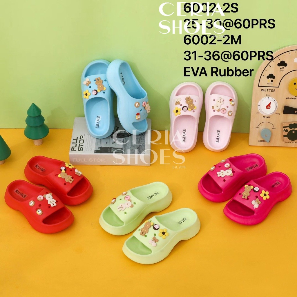 EVA Sandal Slop Anak Kokop Ringan Bahan Spons Anti Slip Motif Jibbitz Bear Tinggi 3 Cm BALANCE 6002