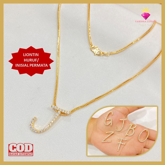 YAXIYA Kalung Inisial Huruf Liontin Permata Kalung Nama Wanita Rantai Italy Lapis Emas 45cm A B C D 