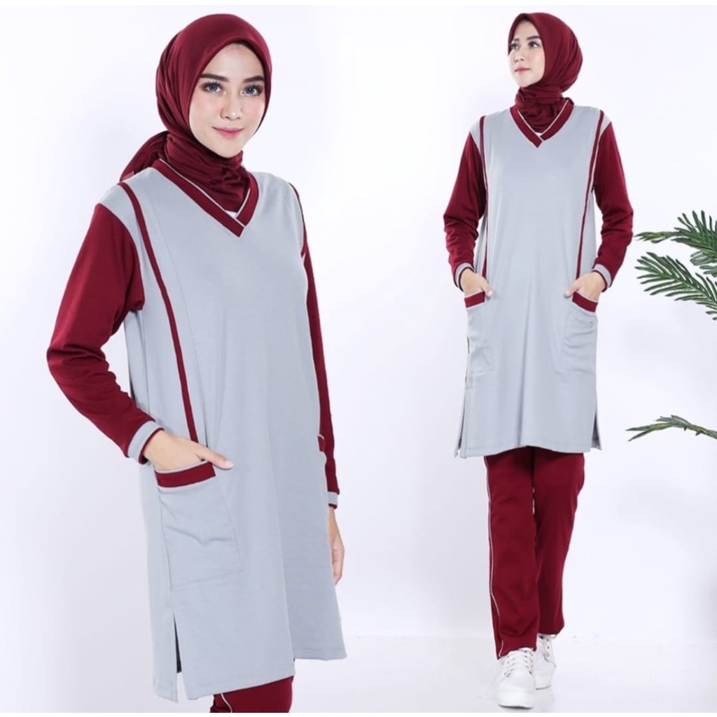 Setelan baju olahraga wanita tunik/muslimahByYovis Sport terbaru murah dan berkualitas/seragam olahraga senam