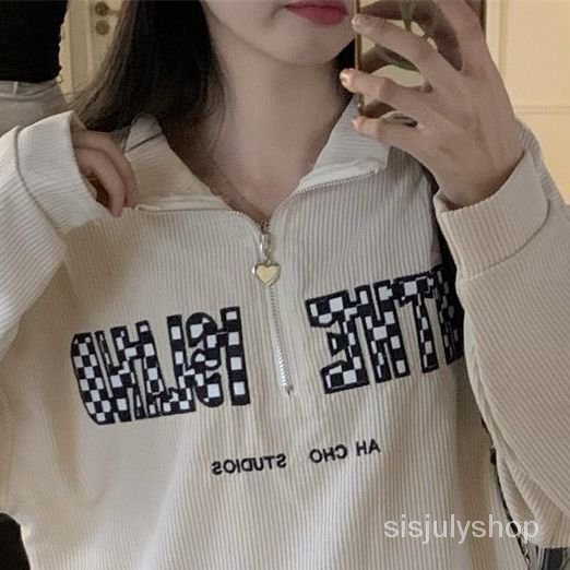 Sweater korduroi wanita versi Korea dari jenis desain longgar rasa ceruk angin malas jaket retro mus