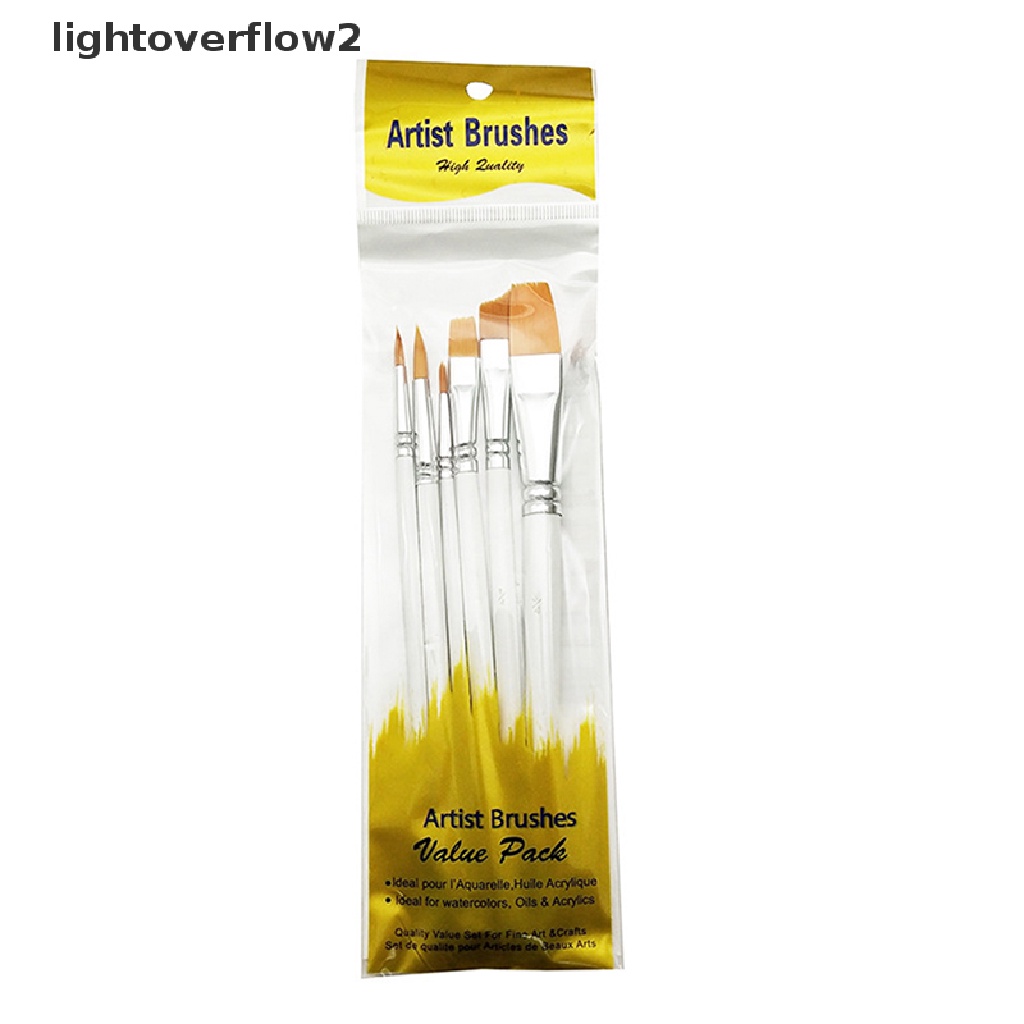 (lightoverflow2) 6pcs / set Kuas Lukis Cat Air / Minyak Bahan Nilon Warna Putih