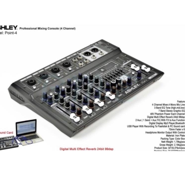 Penawaran Terbaik--MIXER ASHLEY POINT4 - POINT 4 ORIGINAL ASHLEY 4 CHANNEL USB RECORDING