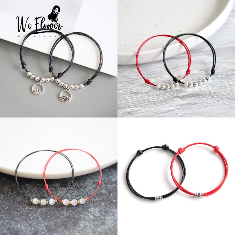 We Flower Gelang Tali Kawat Perak Lilin Hitam Merah Minimalis Untuk Pasangan