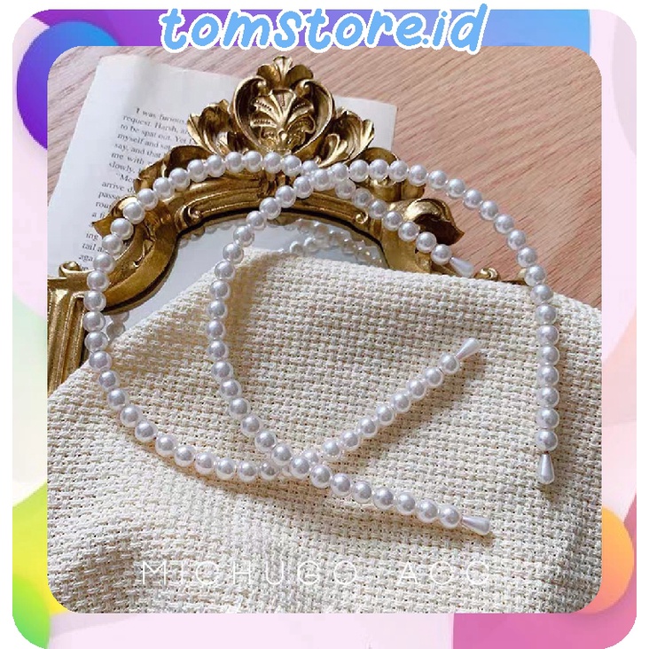 TOMSTORE.ID Bando Korea Mutiara Pearl Headband Korea HairBand / Bando Mutiara Gaya Korea Fashion Wanita Import A071