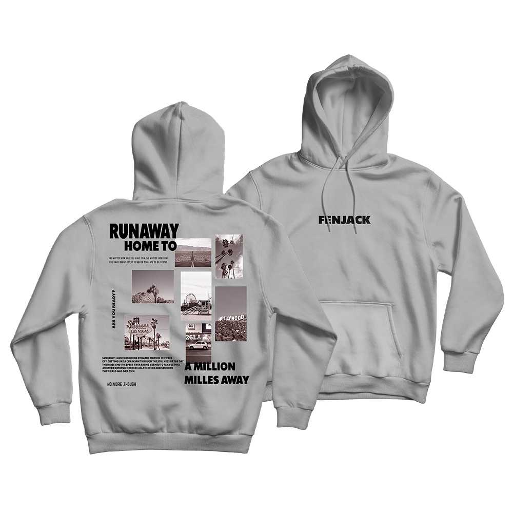 Sweaterpolos Hoodie Jumper RUNAWAY ( Sablon ) Unisex Pria & Wanita-ABU MUDA