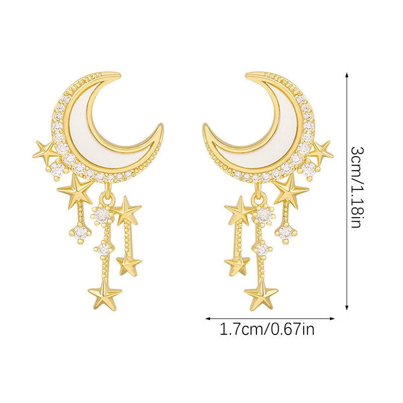 Fancyqube Anting Tusuk Gantung Wanita Desain Bulan Sabit, Ceri, Kucing Hias Mutiara, Berlian Imitasi