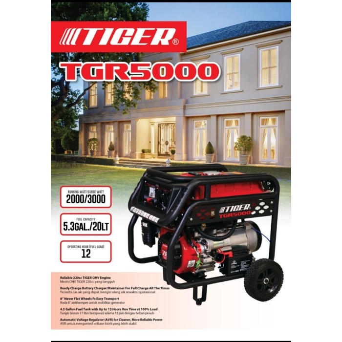Genset Tiger TGR5000 TGR 5000 2000 Watt Maksimal 3000 Watt