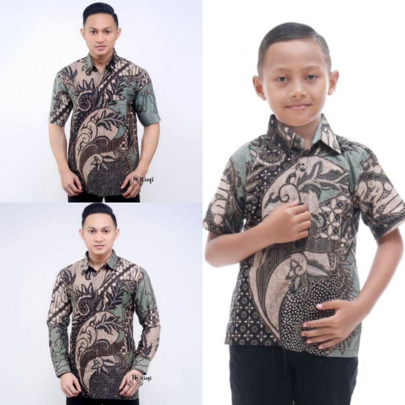 Couple batik kemeja batik ayah dan anak cowok  BATIK warna hijau Sage Terbaru 2022