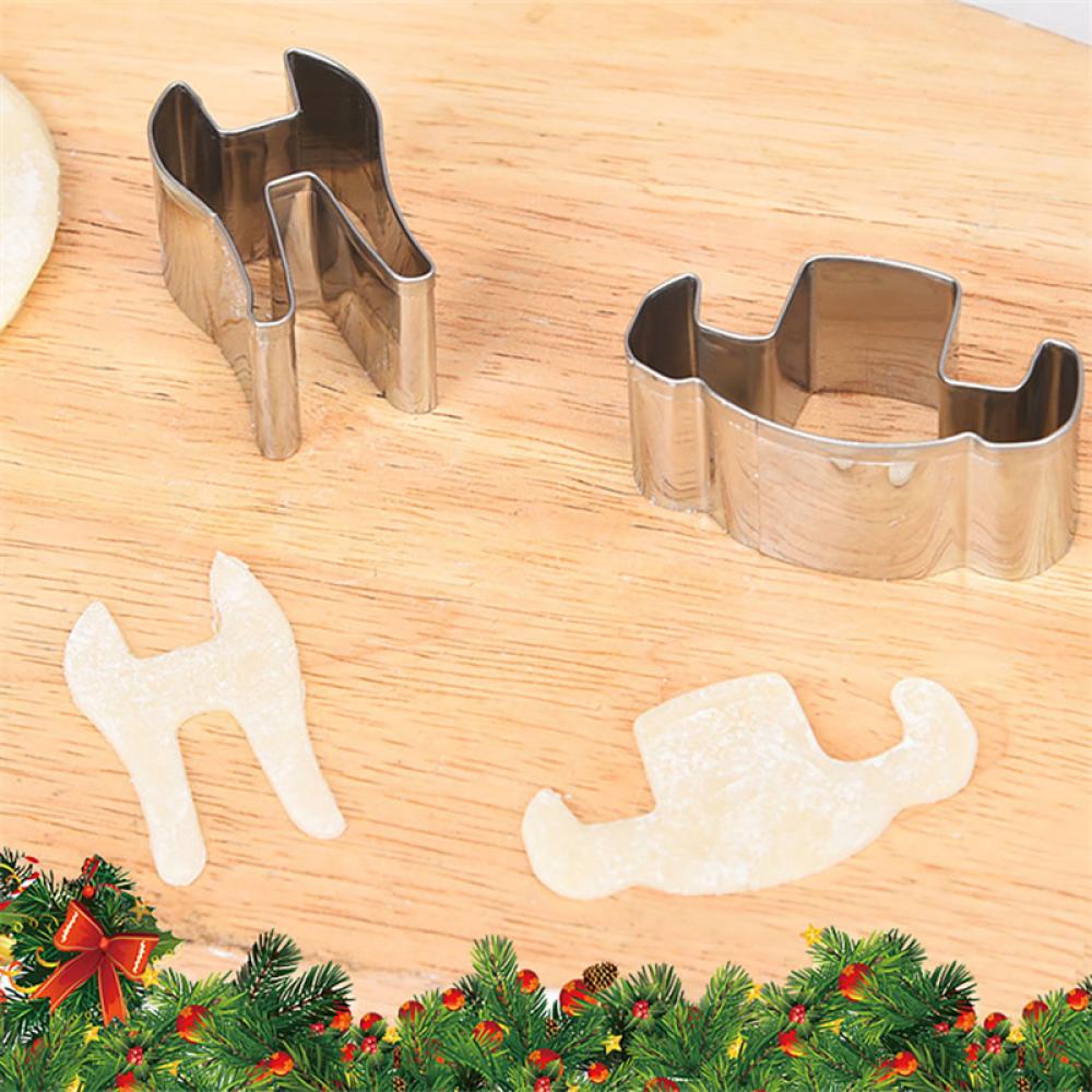 Timekey 8pcs / Set Cetakan Pemotong Biskuit / Cookies Bentuk Snowman / Pohon Natal 3D Bahan Stainless Steel O4V5