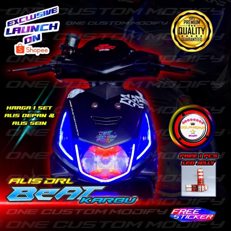 PAKET KOMPLIT LAMPU ALIS DRL BEAT KARBU OLD BONUS LED JELLY VARIASI AKSESORIS MOTOR BEAT LIS DEPAN B