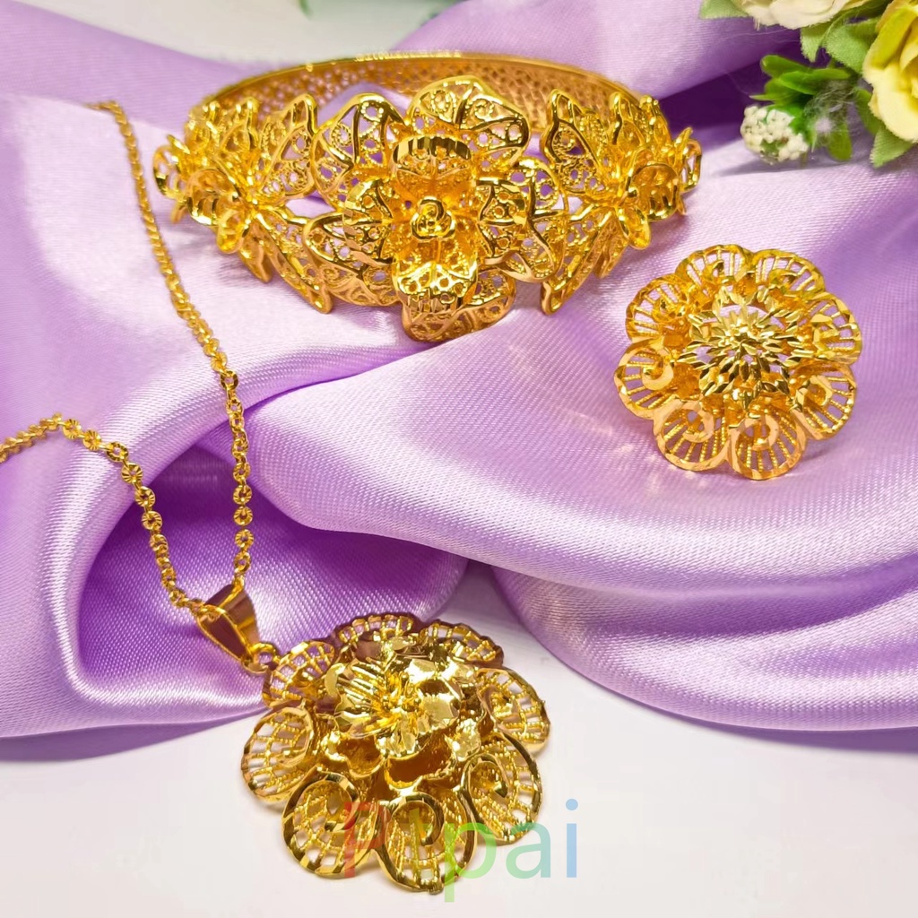 Set perhiasan gelang kendari+kalung+cincin lapis emas 24K gold terbaru fashion dubai xuping anti karat tidak mudah luntur