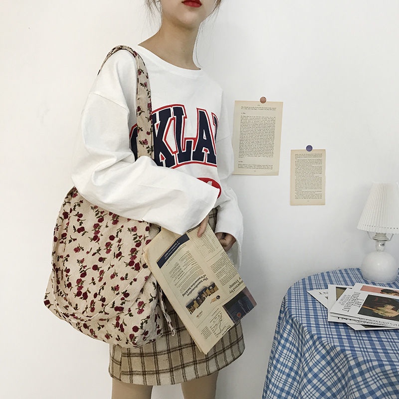 Sear❏Rose Corduroy Tas Bahu Wanita Tote Bag Kapasitas Besar Tas Kanvas In Net Merah Kecil Tas Kain Messenger Tas