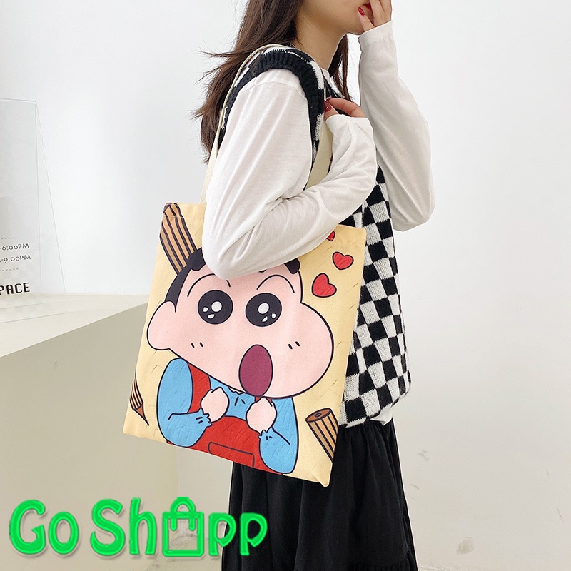 Tas Tote Bag Kanvas Resleting Unisex Import Motif Lucu Sinchan Anpanman Terbaru Fashion Korea Kekinian TE09