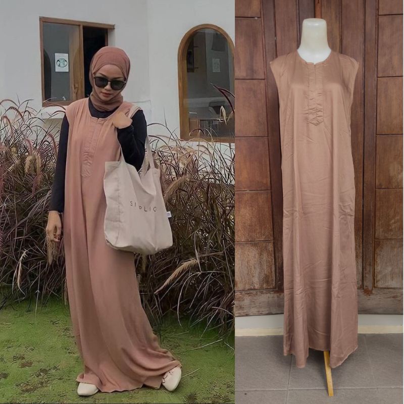 Inner Dress Tanpa Lengan Model Lurus Rayon Twill Tebal Lembut Adem Dalaman Gamis Busui Jumbo dan Standar