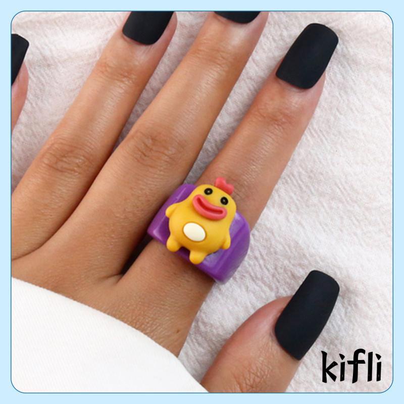 Cincin Model Terbuka Desain Monster Kartun Bahan Resin Untuk Musim Panas