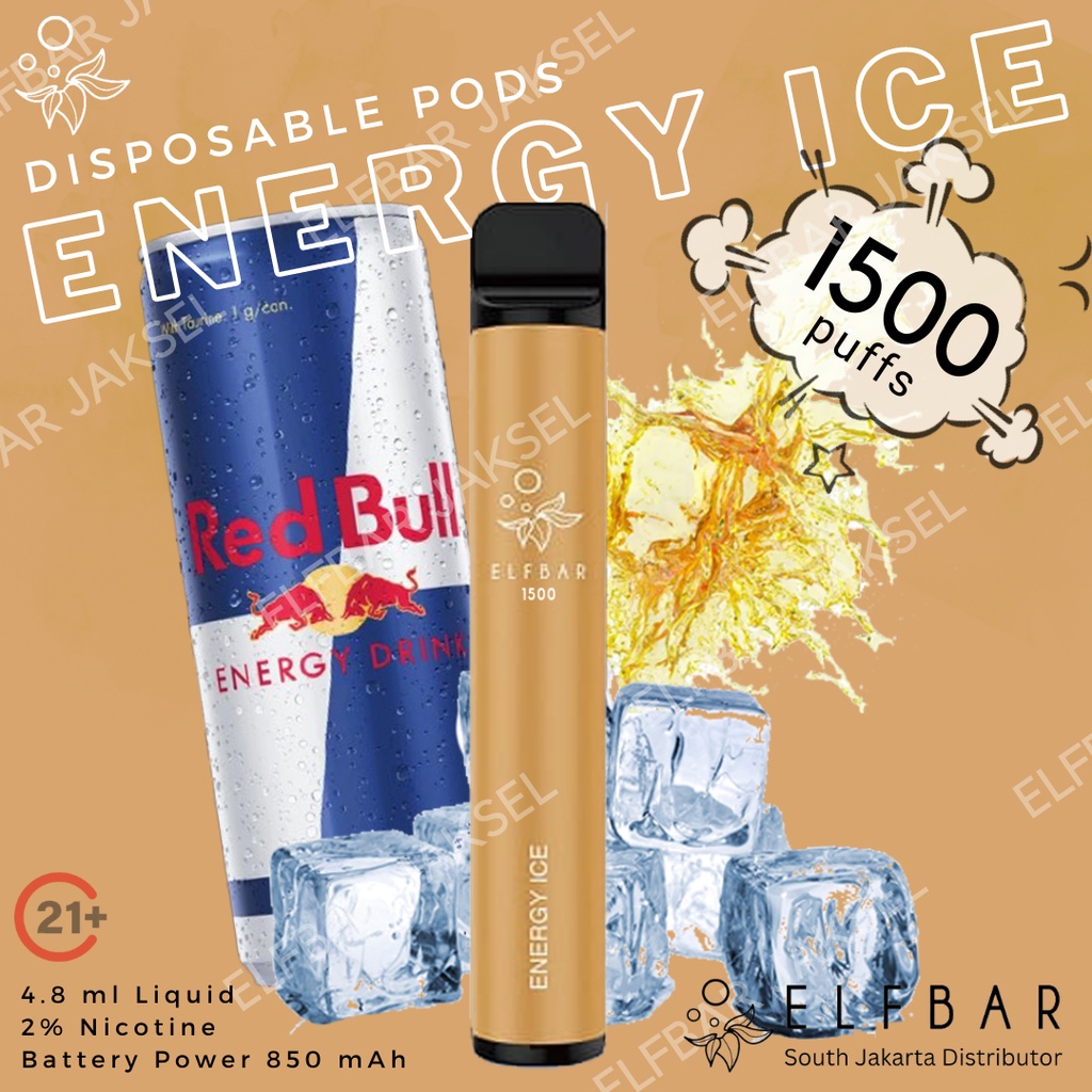 ELFBAR 1500 Puffs Energy Ice | ELF BAR 1500 Disposable Pod Red Bull Kratindeng | Vape Sekali Pakai Arief Muhammad | Best Disposable Pods Indonesia | RELX ViFX Gippro FNF Puff