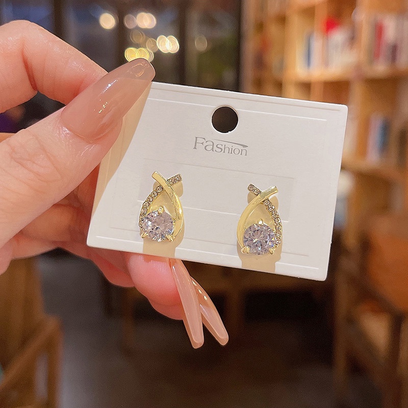 Anting Tusuk Sterling silver 925 Desain Salib Hias Berlian Zircon Mewah Untuk Wanita