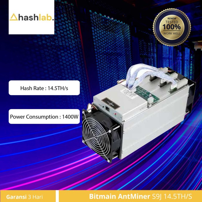 Rakitan Antminer S9J 14.5Th/S Asic Bitcoin Miner 16Nm Btc Mining Machine