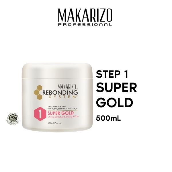 Makarizo Professional Rebonding System Straightening Cream Super Gold Gold Edition Anti Resistant Pot 500 mL