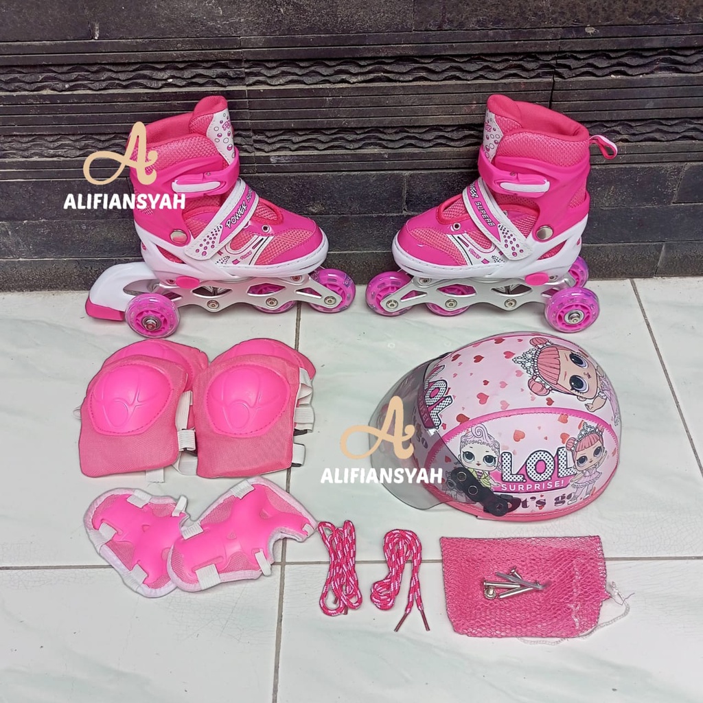 Sepatu Roda Model Bajaj Fullset Helm dan Pelindung POWER SUPERB Bisa Model Mobil dan Sejajar